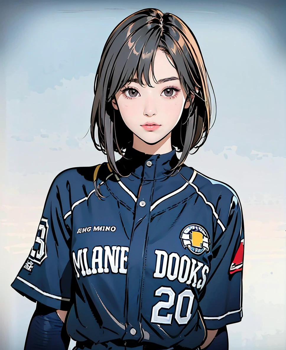 (1 girl) 、Create an "baseball game" scene where a beautiful dark gray-eyed Japanese young highschool girl ,silver color highlight hair,ash color hair,straight hairstyle、 (Flat Color:1.0)  ,(simple line sketch:1.1),(2.7dimension)

BRAKE
wearing baseball uniform costume,(upper body)

BRAKE
 、 1 girl, alone, ((through another eyes))