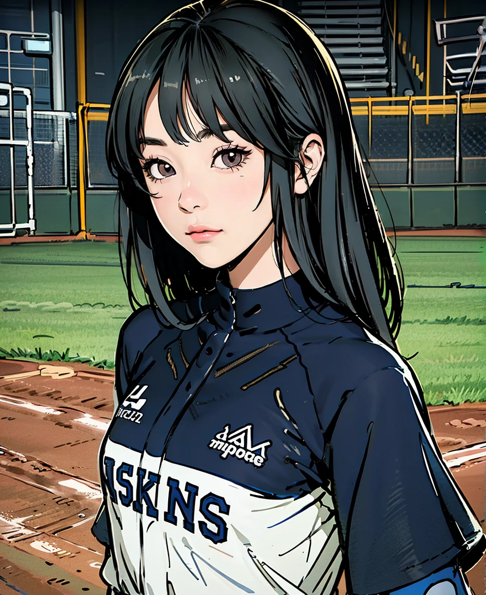 (1 girl) 、Create an "baseball game" scene where a beautiful dark gray-eyed Japanese young highschool girl ,silver color highlight hair,ash color hair,straight hairstyle、 (Flat Color:1.0)  ,(simple line sketch:1.1),(2.7dimension)

BRAKE
wearing baseball uniform costume,(upper body)

BRAKE
 、 1 girl, alone, ((through another eyes))