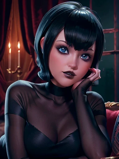 ultra detailed 8k cg, perfect face, beautiful face, mature female,1 girl,solo,crown, big smile, lace goth clothing, goth makeup, black lipstick, choker, full body view