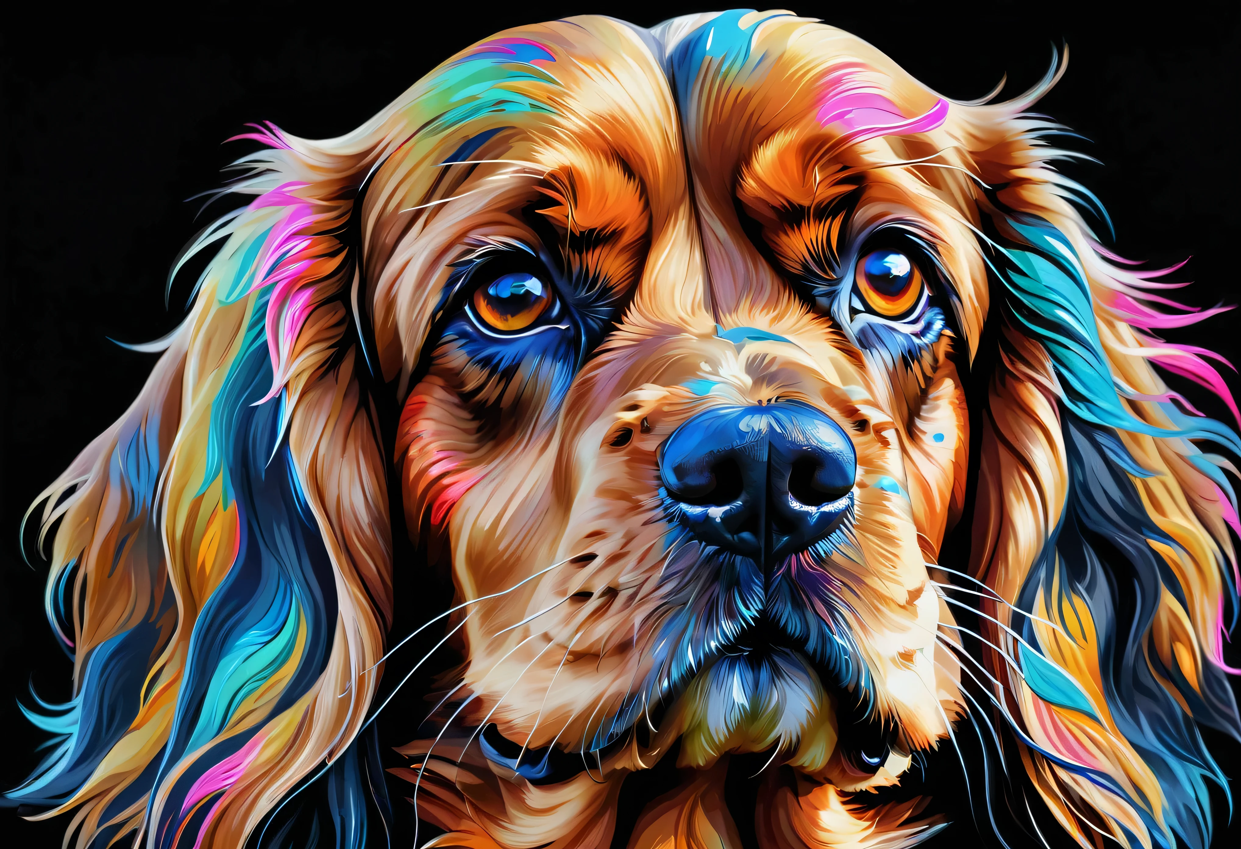 犬の絵 with a colorful face and eyes, BEAUTIFUL 4K ART , Detailed painting 4k, a painting by Alessandro Pautasso, Rendered in high resolution, Vadim Kashin. super real , in a Cocker Spaniel Picture , Gautama Buddha Wearing a Cocker Spaniel Picture {x}, Colourful and Detailed, detailed 4k painting , Cocker Spaniel Picture