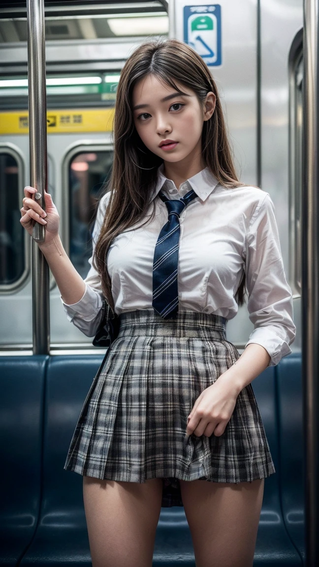 masterpiece, Highest quality, 8k, Young and beautiful girl, 、The clothes are big、photo shoot, cute face, Thighs, (((Many males、Crowded train、in the train、Surrounded by men、be impressed、Crazy behavior))) (((Embarrassing)))、Embarrassing、No makeup, 10 generations, Detailed face, Background Blur、Tight waist、((((School uniforms、White shirt、Checked mini skirt、Lift up your skirt、Showing pussy、Show me your pussy)))), short hair、Light brown hair、((Please lift up your skirt while enduring the pain..))、Bright classroom、Thighs、Spread your legs、short hair、(Droopy eyes、Round face、cute)、((Many Hands、Please touch my whole body))、(Please be molested by many men、I&#39;I was molested from behind)、genital、(Touching the body、Chest rubbed、Having your groin touched、Many Handsに、Touching pussy)、(((male hugging each other、Many malesが後ろから抱きしめている、male, Please pet the girls.&#39; chest)))