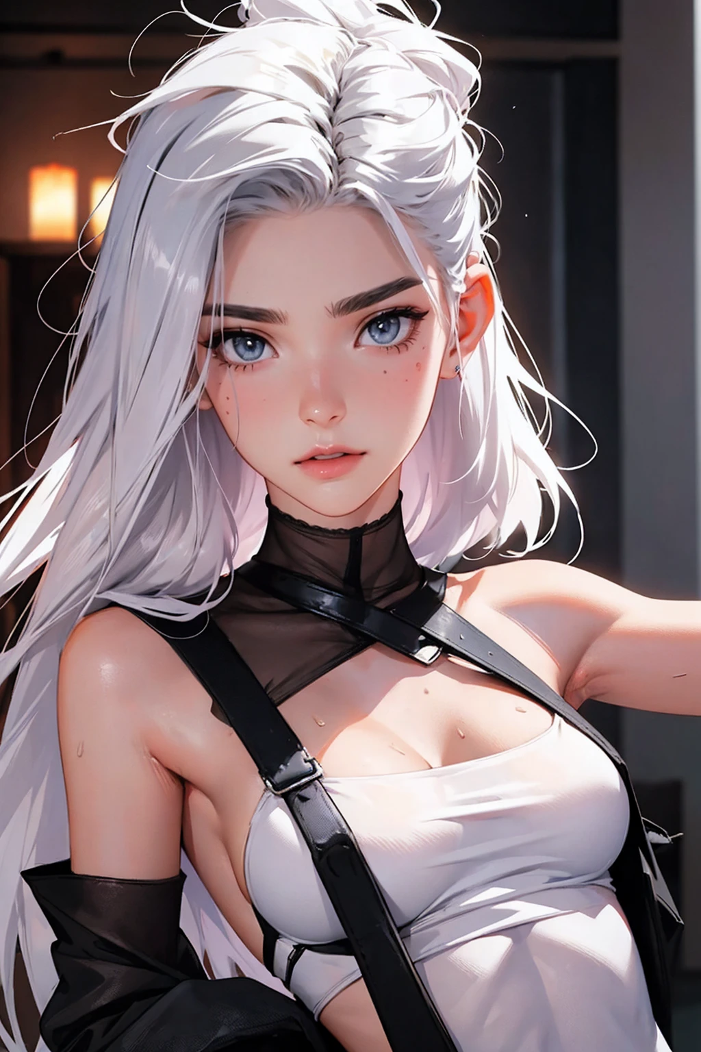 a woman with horns and a white top posing for a picture, tifa lockhart with white hair, ig model | artgerm, artwork in the style of guweiz, white haired deity, anime girl , guweiz, girl with white hair, trending on cgstation, perfect white haired girl, ross tran 8 k, japanese goddess, anime inspired