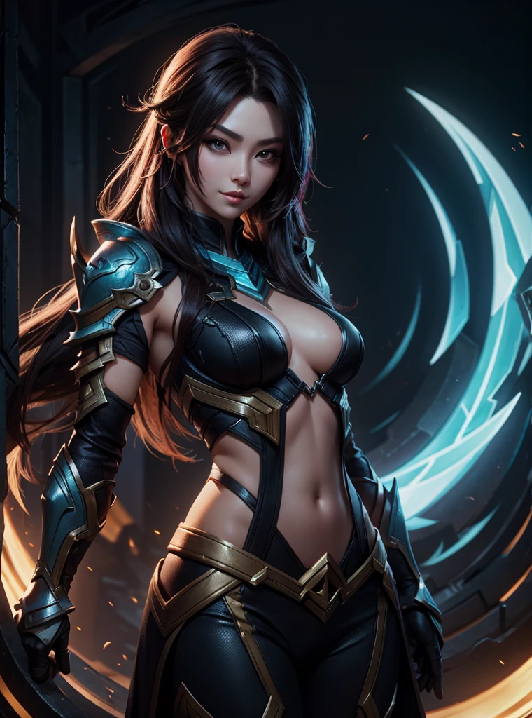 Quality 8K, Medium Shot, Shen from LoL as Beautiful woman