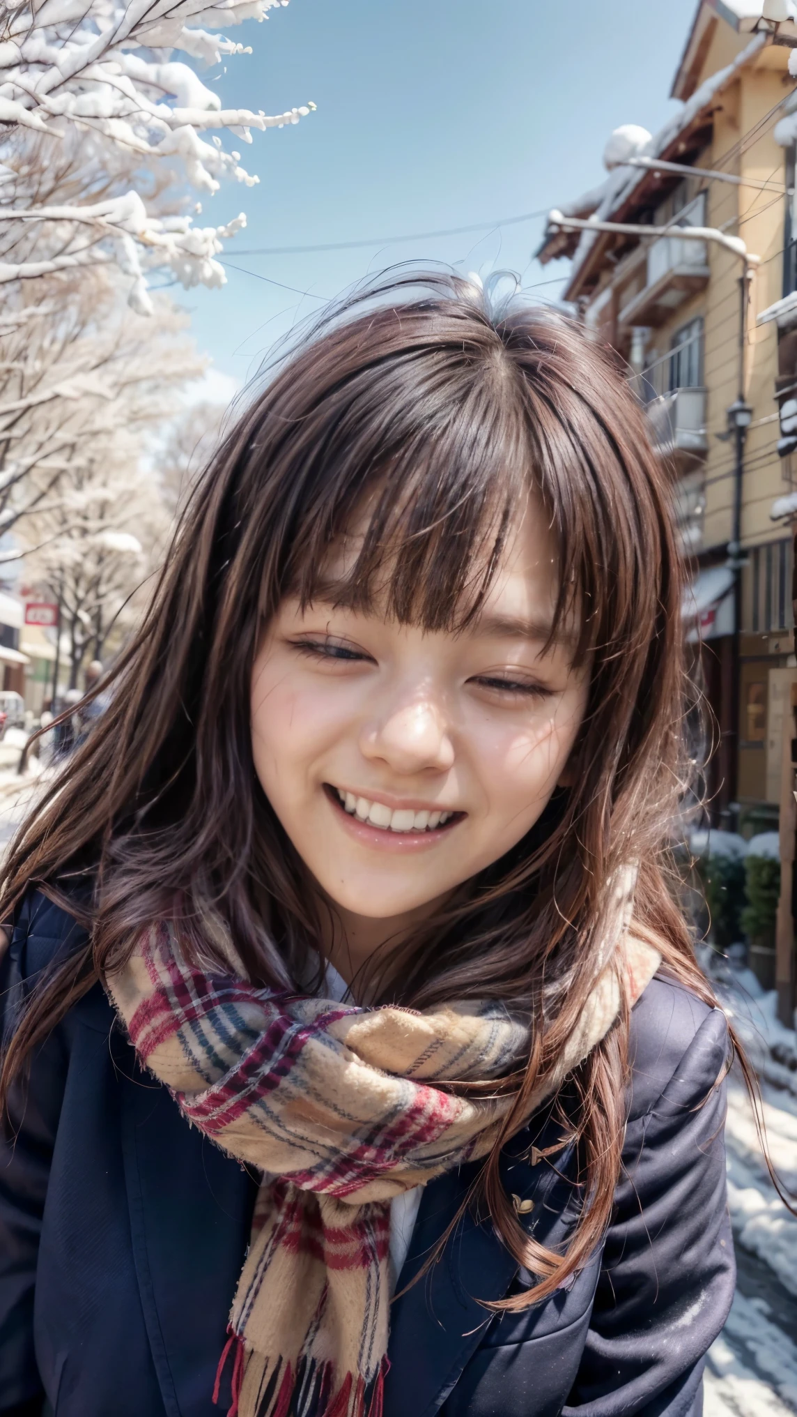 (masterpiece, Best Quality:1.2), 8K, Official art, Raw photo, cute face, beautiful face, real human skin, outdoor style, hoodie, Vertical view, 25 year old japanese girl, waterface, Happy smile, realisitic, the background is blurred, carrying a backpack