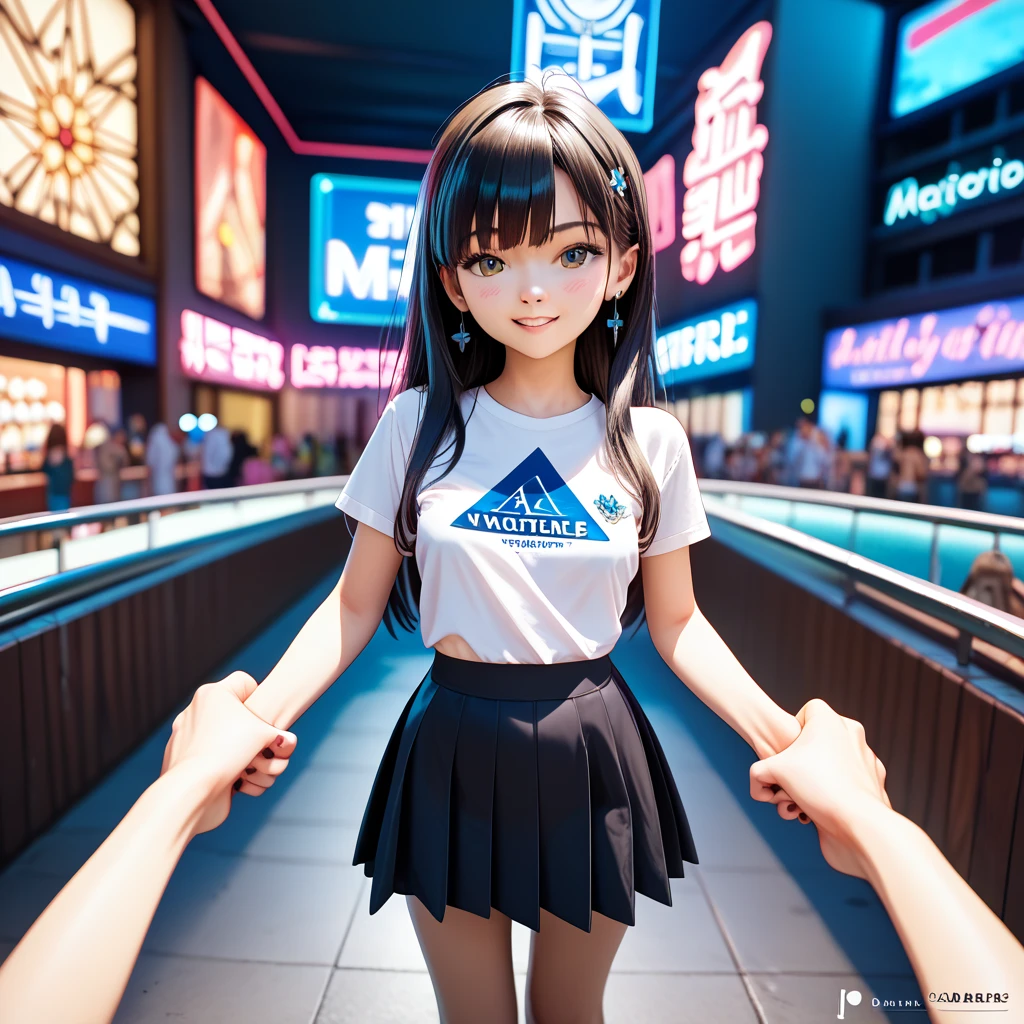 first person view, masterpiece ,Best Quality,8k
(Arles Naja, small breasts), (masterpiece,best quality:1.4),(highres,perfect anatomy:1.2), korean young adult, in crowded nightclub, slim figure, long hair, neon lights, blurred background,simple white shirts, black hair, natural body line, knee length simple black skirt, full shot, ((viewer grab her breast over shirts))