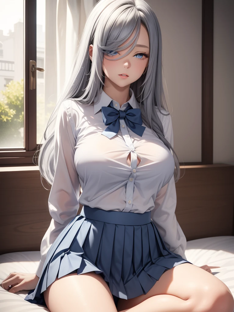 sexy girl Manhwa Style,girl nude,Naughty sister type,(High-quality characters:1.2),(4K:1.1),(Exquisite facial features:1.2),Glossy face,up-close,(Directly rear view:1.3),(The complexion is very fair:1.3),(sophisticated haircut:1.1),(Pale light blue hair:1.1),(pink gradient:1.1),(Purple stripe dyeing:1.1),(Thin leg:1.2),(big breasts thin waist:1.2),(Small breasts:1.2),(Protruding nipples1.2),(1个Giant Breast Girl:1.1),(15-year-old girl:1.1),Bow hairpin,nude White heart-shaped earrings,校服,White belt,Messy uniform jacket,(Wet clothes:1.1),(white shirt:1.1),(White waist pantyhose on the left leg:1.3),(Black pantyhose on the right leg:1.3),(Gray low-rise pleated plaid skirt:1.3),(Grass background:1.2),(Lift your skirt with your hands:1.2),(Hands grab your breasts:1.3),(spread their legs:1.3),(Sitting on a man's lower body:1.2),Shy blush,Best quality at best