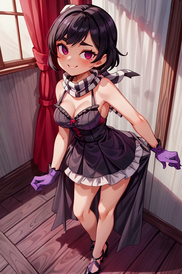 1girl,solo,<lora:sph_gesture-Wasabiya:1>,sphhand,<lora:seija-Wasabiya:1>,kijin seija,horns,streaked hair,dress,arrow (symbol),black hair,red hair,(sundress:1.5),smile,,making fun of viewer,laughing,disgust,red eyes,happy,teasing_smile,giggling,kind_smile,