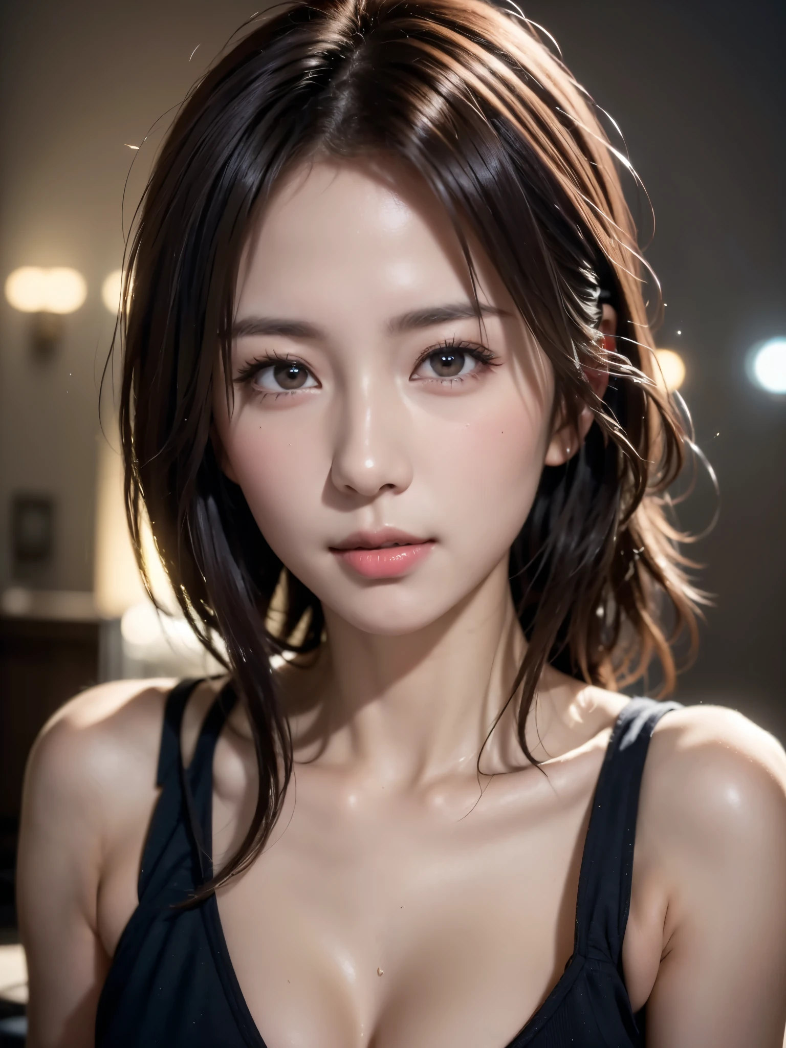 dressed, (photo realistic:1.4), (hyper realistic:1.4), (realistic:1.3),
(smoother lighting:1.05), (increase cinematic lighting quality:0.9), 32K,
1girl,20yo girl, realistic lighting, backlighting, light on face, ray trace, (brightening light:1.2), (Increase quality:1.4),
(best quality real texture skin:1.4), finely detailed eyes, finely detailed face, finely quality eyes,
(tired and sleepy and satisfied:0.0), face closeup, t-shirts,
(Increase body line mood:1.1), (Increase skin texture beauty:1.1)