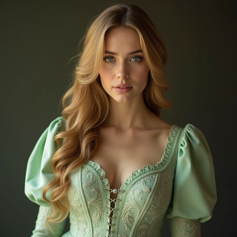 (detailed), perfect photo, extremely cute princess face, realistic woman, big green eyes, wearing detailed necklace, Dutch, influencer, ideal skin, big lips, wearing detailed diamond bracelet, wearing detailed branded watch, wearing detailed diamond ring, Instagram, sharp photo, perfect body, model looking, long blonde hair, perfect detailed hands, perfect detailed fingers, ((best quality)), ((masterpiece)) (smile:1.2) selfie full body shot,Background: Victorian decor and fine china.
Outfit: Lace dress and vintage jewelry.