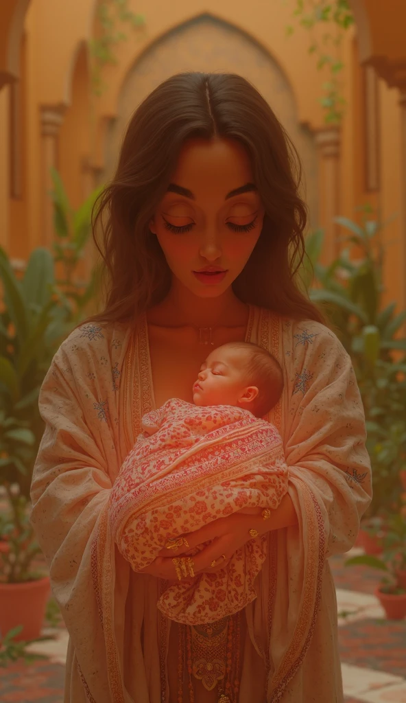 (32K,RAW photos,best qualtiy,tmasterpiece:1.6),(realisticlying,Foto realism:1.72), In a fascinating picture,Indian elegant woman,brunette color hair,Wear an Indian sare,Light yarn flutters,Holding a bottle in his hand,Holding a small baby,There are 5 small babies around,There are 5 small babies in total,Her flowing robe,Baby's cuteness,It creates a captivating scene of harmony and otherworldly beauty。 hdr,(真实感,Masterpiece quality,best qualtiy),,PureErosFace_V1,Urzang-6500-V1 Edition, Edition, Edition, Edition, Edition.1,nice hand,Good feet,good legs,realisticlying,(Delicate beautiful eyes and delicate face),(Clear focus,rich details),The background is well lit,Calm expression,aliasing,depth of fields,Gentle lighting,Tone-mapping,Background highly detailed,Dramatic lighting,Shoot with a Hasselblad X2D camera and a 100mm f2.2 lenses,plethora of colors,The light is gentle,It has a super realistic texture。