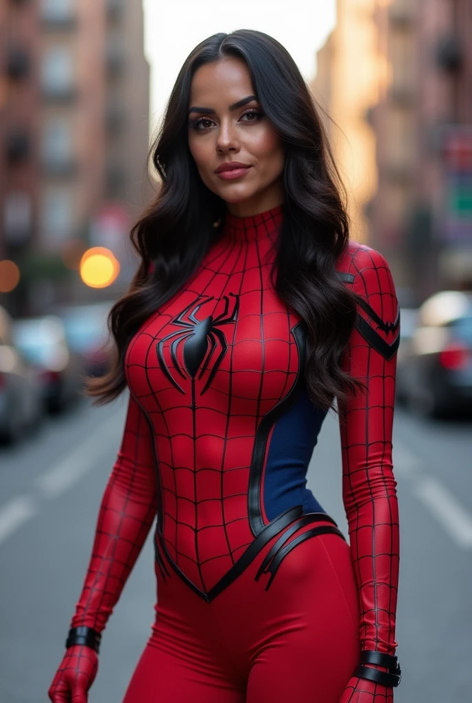 very muscular sexy bodybuilder girl with big breast and big ass in spider man costume