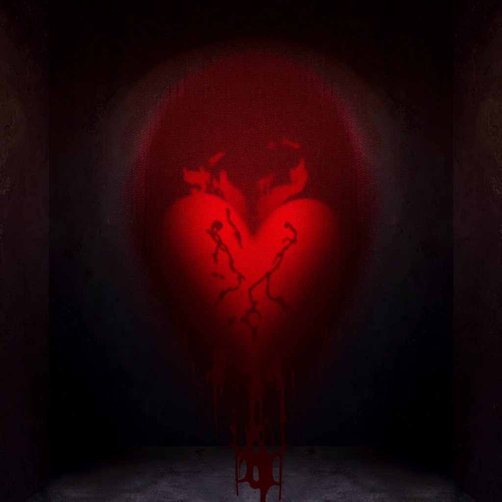 (high resolution,high quality:1.3),(lifelike,surreal:1.2),"dark background, Tyndall light",(close up,Macro:1.25),(a wounded heart),(light of god),(ish, ish),(black and red color palette),(clean composition),