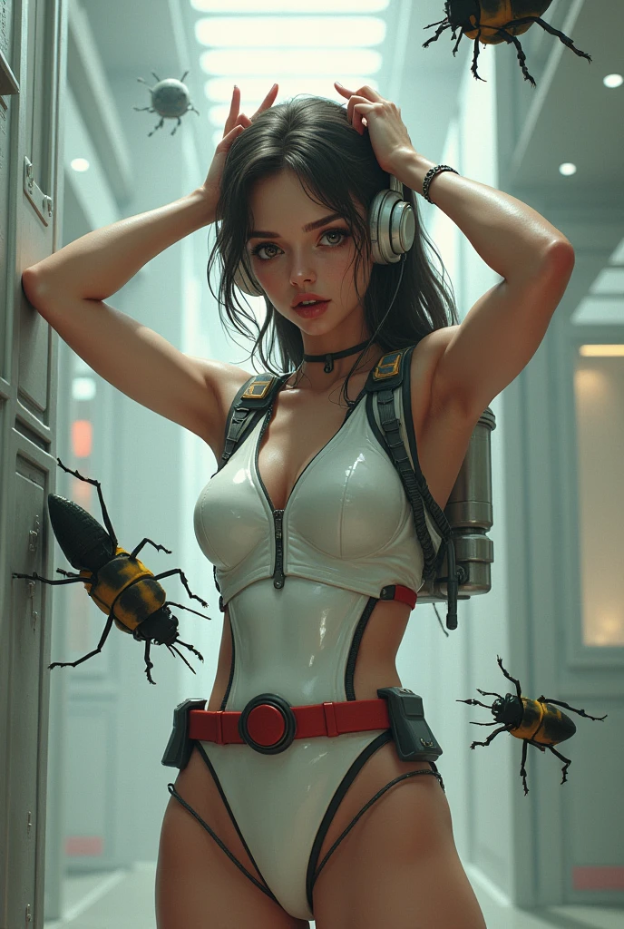 Unreal Engine: 1.4, CG 64K Ultra-realistic, Photorealistic: 1.4, Skin Texture: 1.4, Masterpiece: 1.4, Portrait Unreal Engine: 1.4, CG K Ultra-realistic, Photorealistic: 1.4, Skin Texture: 1.4, Masterpiece: 1.4 , close up photography :1.4,, cuerpo completo, wearing a gas mask in the army, biological warrior, Evolutivo, Toxina, Biological weapons, guerreros, verde:1.5, naranja:1.1, blanco:1.3, amarillo:1.3, (rapero con pelo aterrador),tatuajes, (ropa power puffer:1.2),Abstract lines and circles background.