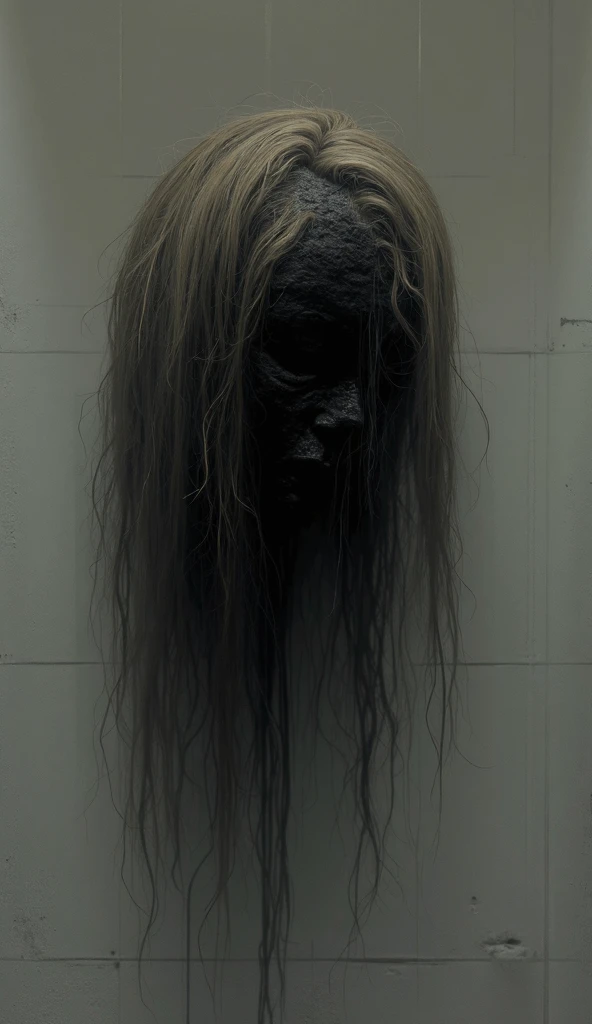 a floating head ghost with long hair,scary face,lurking at the door in night time,UHD,8k,dynamic lighting,hyper fidelity,surrealisme,intricate detail,