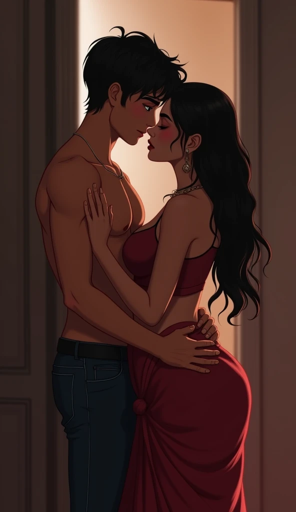 Naked couple having sex at Hogwarts, wavy haired boy, black haired girl, digital art