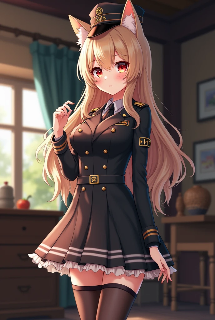 Suit,Collared shirt,Belt bag,Suspenders Black Miniskirt garterbelts knee high Stockings Black Niso Colorcon armpit sweat perspiring Side of both hands,Black jacket,Gaze,ample bosom,Armpit sweat,Exposing the armpits"Tight clothes、Cuffed、Wristband Bangs Center Parted