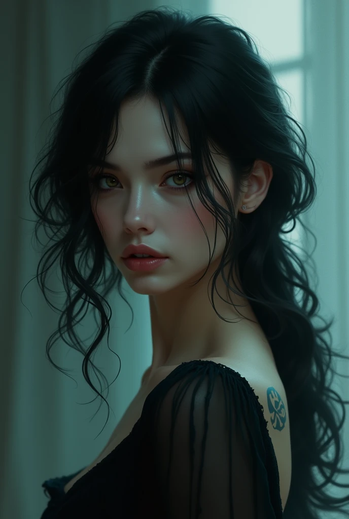 Zodiac sign of a girl "Scorpio" a very beautiful girl with long black curls 
