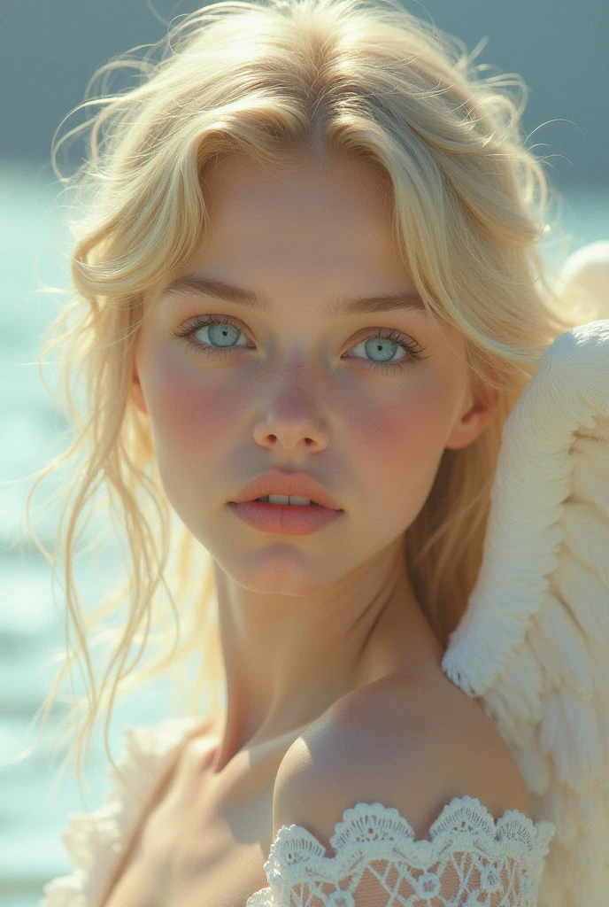 Very beautiful angel, looking at the camera, Watery eyes, Expression in love, Halo