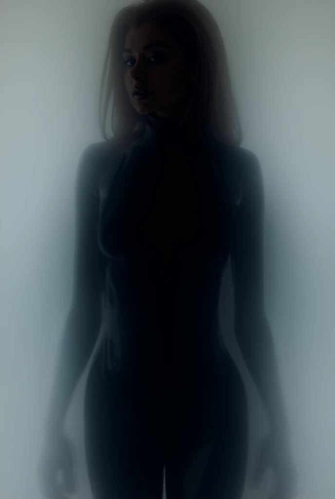 (nsfw:1.4), masterpiece, Best Quality, hyper Realistic, A mysterious and sophisticated beautiful model, identity hidden, all body shot, with blue eyes wears futuristic and sexy fashion art. 18-years-old, beautiful and sexy Japanese girl is climbing at a wide angle, standing and random posing, with her full body in frame. gray arranged hair, light color eyes, Realistic skin, Detailed face, , small head. /// detailed clothes, Her outfit includes see-through BLACK high-legs bodysuit, black Low-rise leggings, (waist skin), adding a minimalist beauty., She accessorizes with futuristic accessories and wears technical sneakers. Her demeanor exudes harmony and striking simplicity, The wear hugs her body tightly, accentuating her curves and digging sensuously into her skin, /// small head and face, Detailed wide Duck mouth, half open mouth, perfectly aligned teeth, perfect beautiful wide teeth, light blue eyes, half open eyes, shiny Droopy eyes, looking other, /// She is situated within the interior of a futuristic colony, in the deep night, with mist drifting and steam rising from concrete