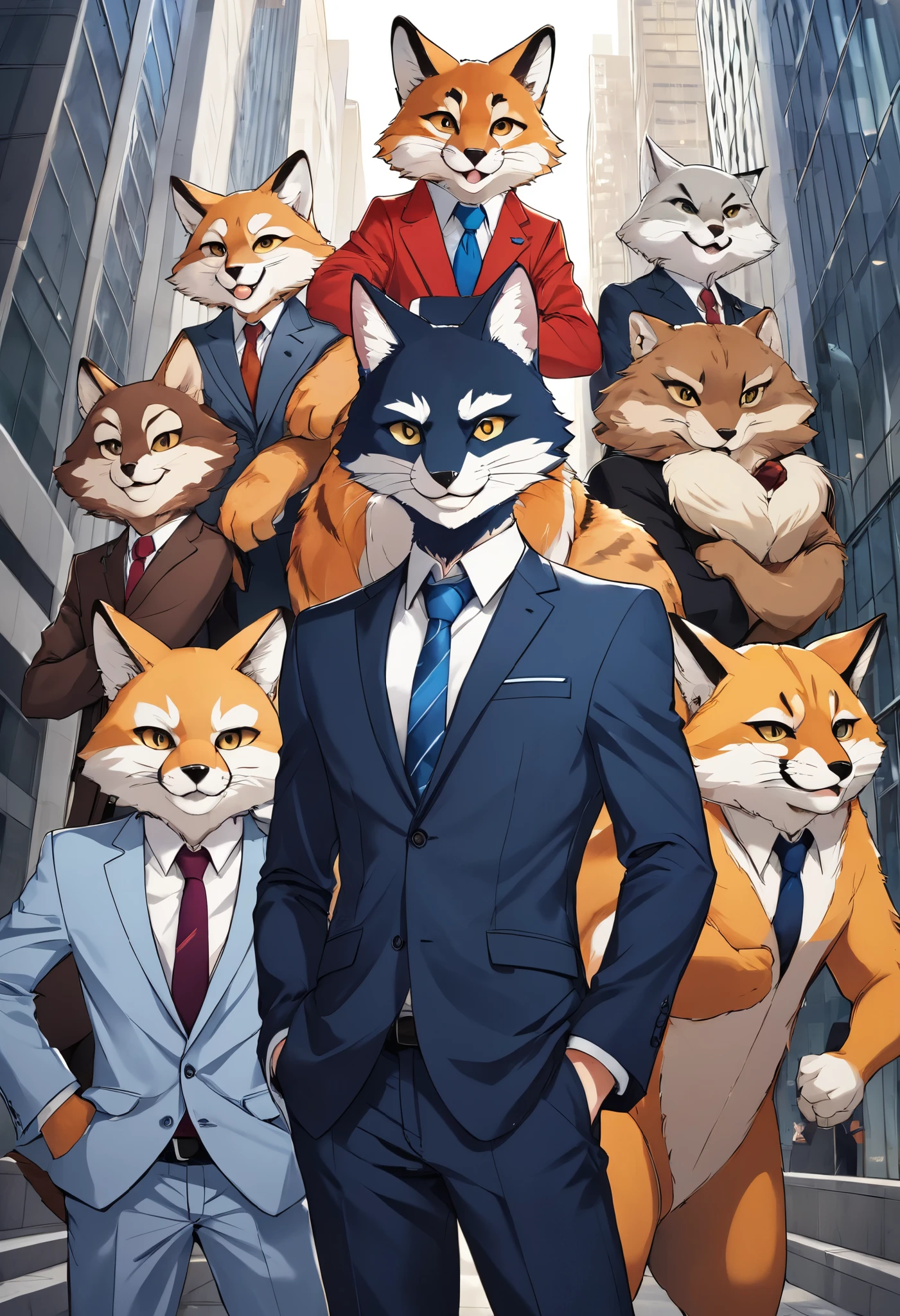 rating_safe, score_9, score_8_up, score_7_up, score_6_up, score_5_up, score_4_up, hires, Business magazine cover page, source_furry, source_anime, highres, absurdres, perfect anatomy, nice 1boys, kemono, suit, furry anthro, dignified pose, smile, portrait,