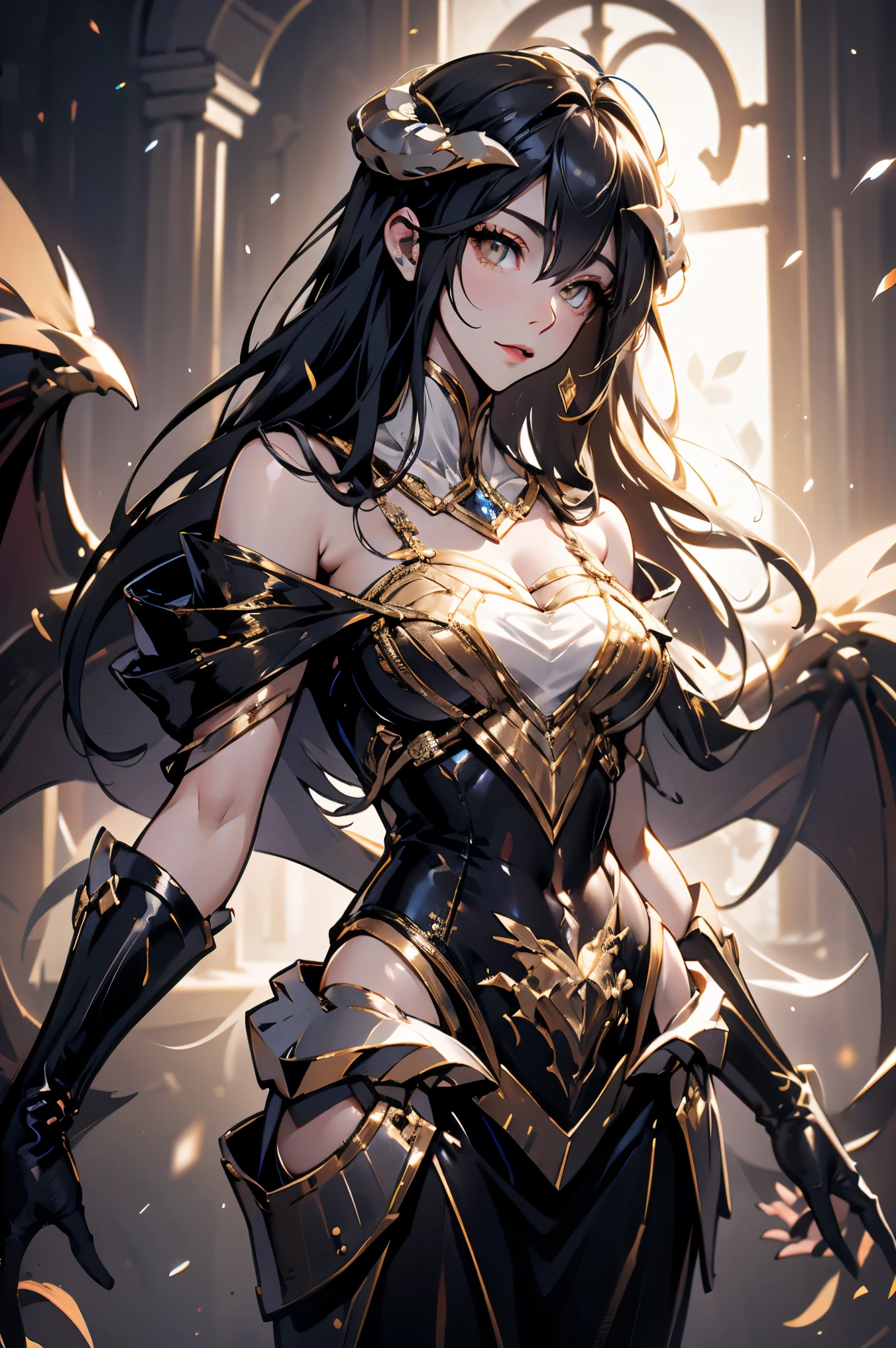 (best quality, high resolution, textured skin, high quality, high detail,Extremely detailed CG unification),,Lively,enchanted,Dynamic Angle,whole body,Gorgeous princess dress,Beautifully dressed,Elegant and seductive posture,Devil wings,Sexual innuendo,In the abyss