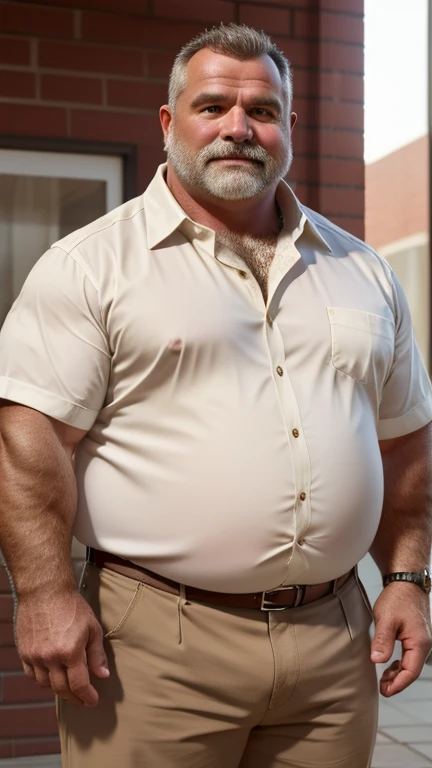 Handsome chubby bodybuilder (atractive macho, huge biceps, bíceps veiny, t-shirt, jeans) On a road, a trailer in the background , hyper realistic, ultra realistic,