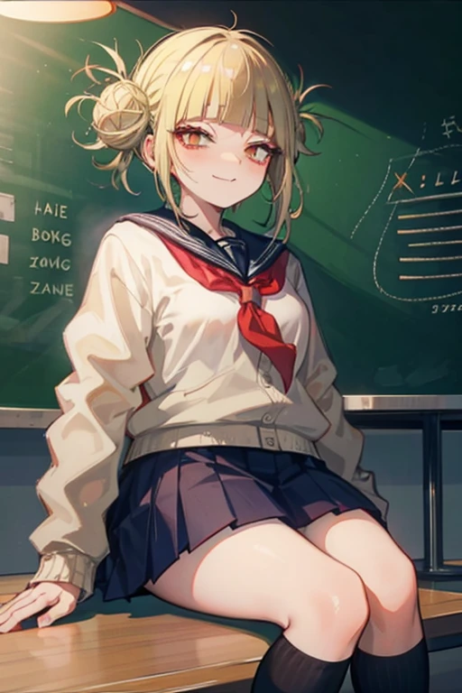 nsfw best quality, super high res, detailed and beautiful face, solo, cute, Shigure Ui, mini skirt, red hat, cute smile, long sleeved sailor inspired outfit, sitting and holding pen