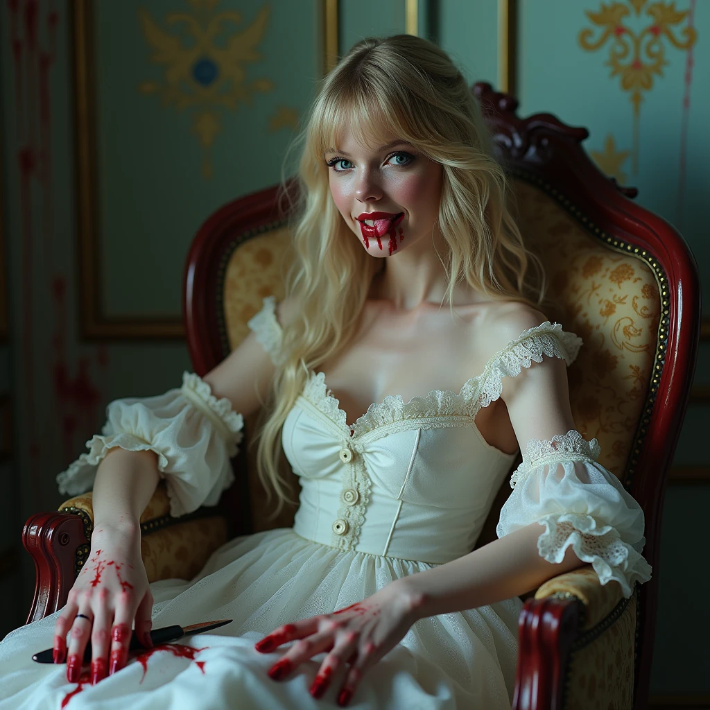 Harley quinn in blood soaked white satin dress