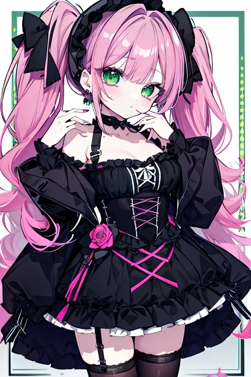 score_9, score_8_up, score_7_up, score_6_up, <lora:DPOXL:1> <lora:hewsXL_JS2_lokr_V12:1> 1girl, solo, uruha rushia, long hair, red eyes, virtual youtuber, pink hair, earrings, two side up, dress, jewelry, black dress, skull earrings, looking at viewer, white background, shaded face, off shoulder, simple background, hair between eyes, short dress, bare shoulders, garter straps, parted lips, wrist cuffs, bangs, off-shoulder dress, cowboy shot, ribbon