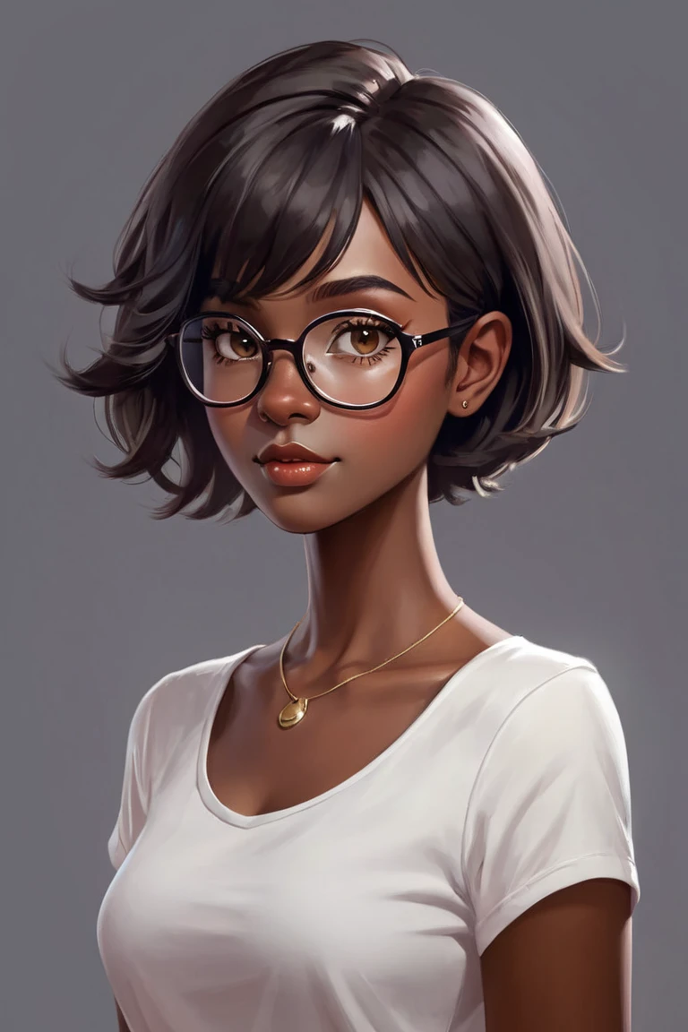  Female character ,  dark skin tone,  with short hair , nerd, by em Stylosa 