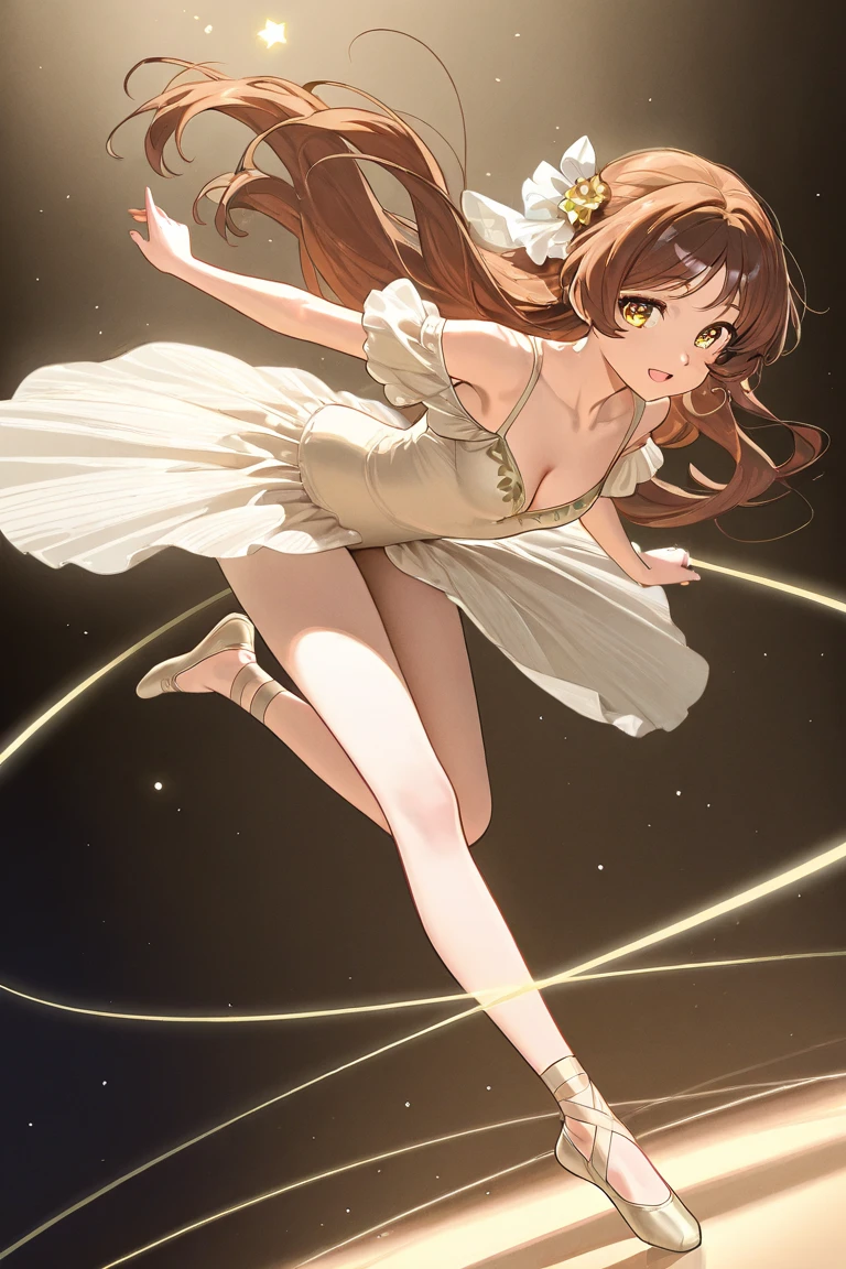 1 beautiful girl, anime girl wearing a pink figure skating dress, looks like a model, skating rink, turquoise eyes, detailed eyes, joyful expression, white panties, fully exposed panties, sexy skating pose, wavy hair, light brown hair, brown hair, long hair, hair spread out, expressive hair, butterfly hair ornament, red hairband, lolita hairband, crystal earrings, smile, red lips, fingersmile, Surrealism, high detail, Color Field painting, anime, glowing light, image fill, first-person view, from below, from side, f/1.8, 85mm, Sony FE GM, 8k, super detail, UHD, masterpiece, high quality, anatomically correct