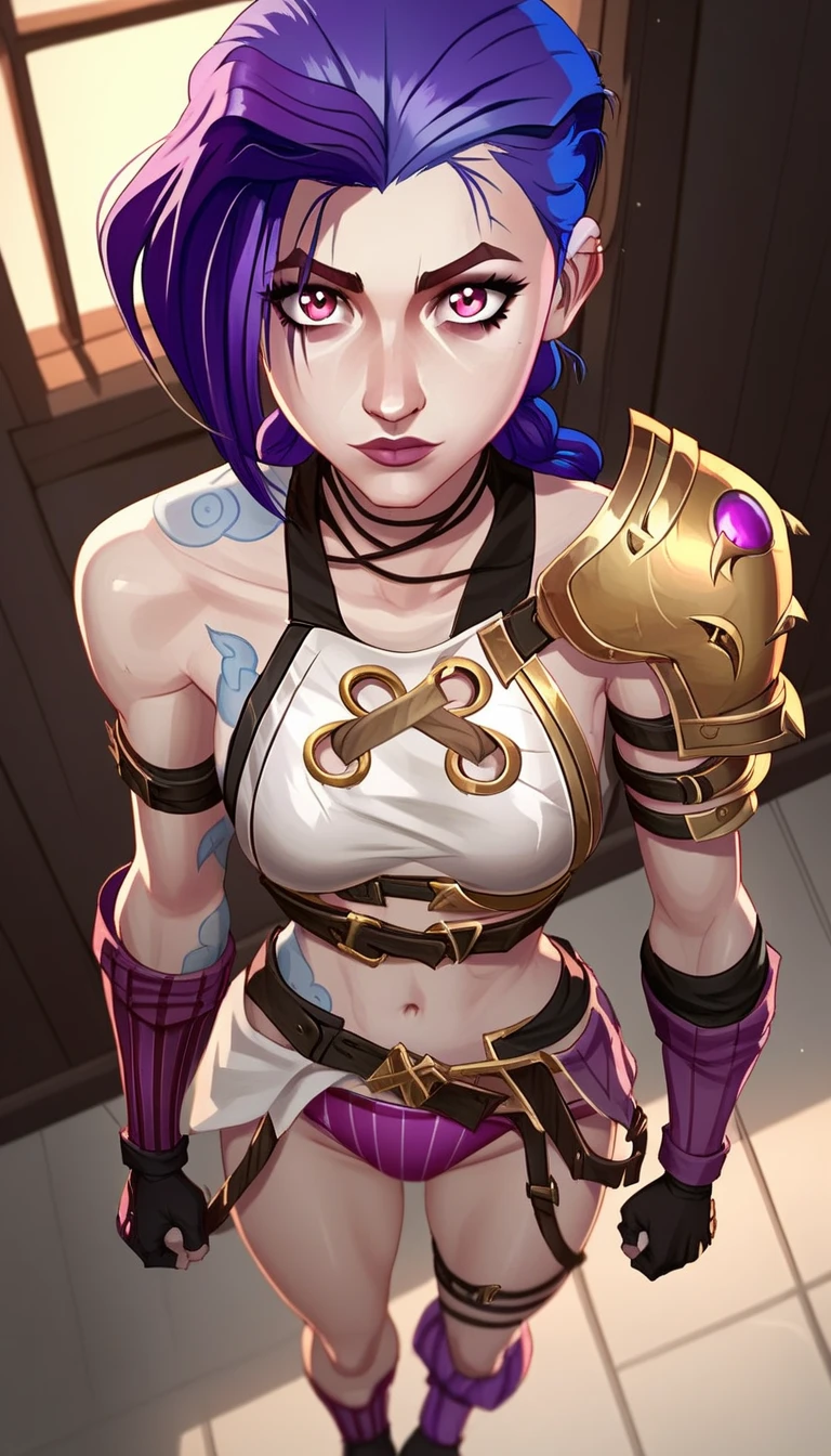 masterpiece, best quality, dragon girl, purple skin, face portrait, beautiful, The_Half_Dragon_Shyvana, double braids, purple_skin, face closeup