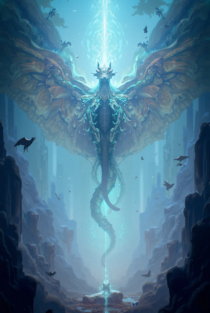 ((best quality)), ((masterpiece)), ((actual,the art of mathematics)), (super detailed),DonMPl44T3chXL big elegant crawling futuristic, scale appendages, trident tail, pre-docked tail, scales, wings in heaven,, octane rendering, Ray tracing, Volumetric lighting, backlight,edge lighting, 8k, high dynamic range,