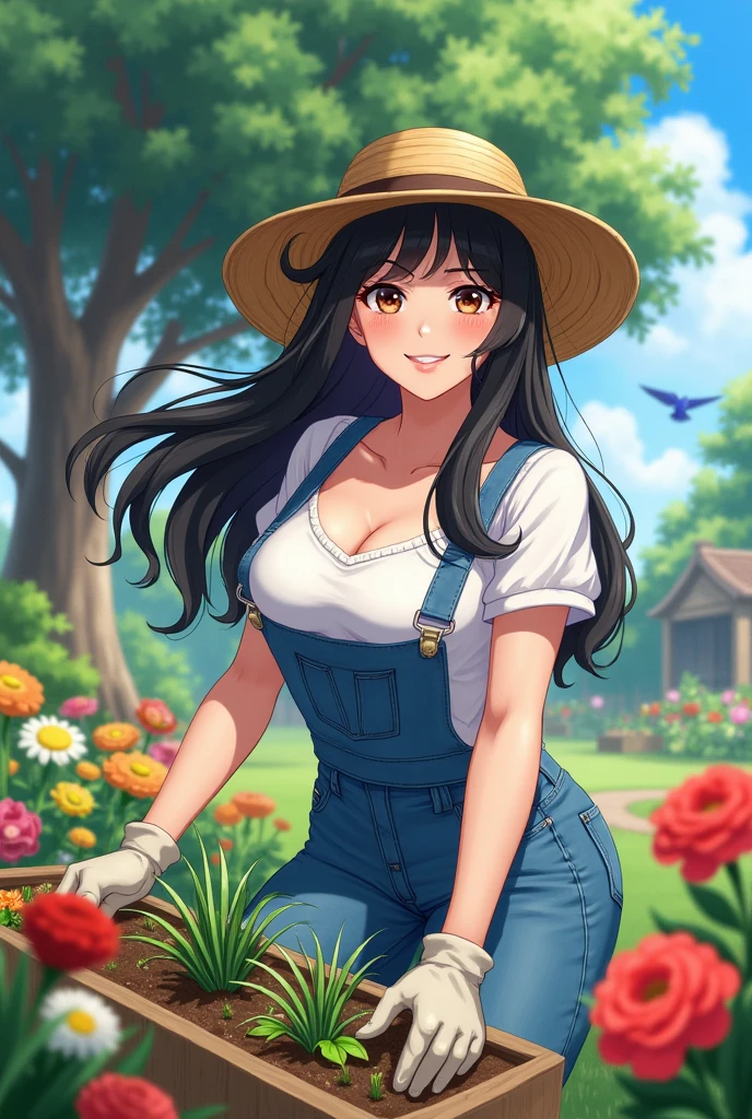 1girl, dark blue hair, medium hair, messy hair, tanned skin, brown skin, brown eyes, red flannel shirt, (cleavage), (bra:0.7), shorts, grass, lying, from above, hands raise above, light smile