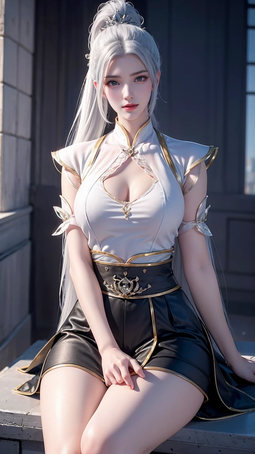 A white hair、Close-up of Miss wearing white mask, Beautiful character painting, Gu Weiss,   Gurwitz Style Artwork  , White-haired god, author：Yang Jie,  epically beautiful character art ,   Extremely fine CG8K wallpaper  , author：Fan Qi, by Wuzhun Shifan,  Pixiv Art Street Guweiz , Single ponytail, insult, High Ponytail,  tall and big, Long Legs, (Sleeveless lace shirt), ( shorts), (stripe )), ((stripe )), Walk, Elegant, dignified, Miss, Beautiful curves,  sweet smile , 细节感和层次感很强, color丰富绚丽,  has a unique texture ,  colorful, color, vivid, Design Art, 16K, Super Fine, {{illustration}}, { Extremely refined}, {Exquisite surface treatment}, Super Fine, Delicate and shining eyes, {{ movie lighting}}, Extreme Lighting Effects , Model:  realism , CFG size: 12, Laura: Bright texture (1.35),  high quality , masterpiece,   Exquisite facial features,  delicate hairstyle depicting , 详细描绘眼睛, masterpiece,  Best Quality ,  ray tracing,  Extremely detailed CG uniform 8K wallpaper , masterpiece,  Best Quality , ( 1 girl), Perfect Miss figure, (((Tight white T-shirt))),  beautiful eyes , ( delicate face),  Black Short Hair ,  tie up your hair , light blue hairpin, Black silk frame glasses, In the classroom, ( White Skin), (Optimal lighting), (  Super Intricate Details  ), 4K Unified, (Super Fine CG),  showing off her white legs , , Hot Pants,  shorts,
