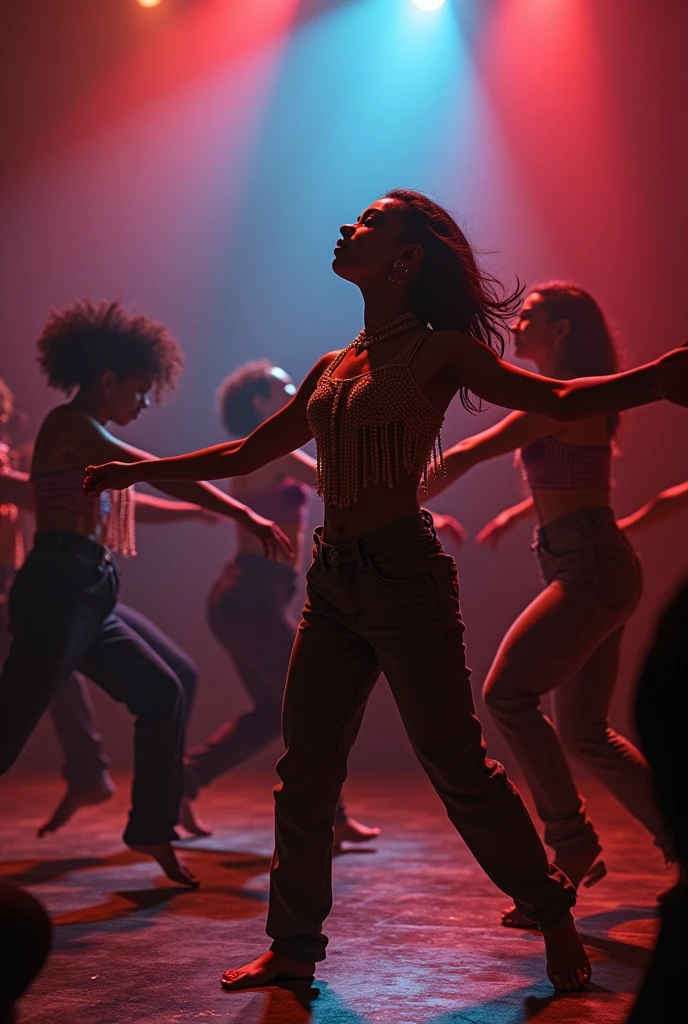 1970s party, beautiful multi-racial women with huge buttocks, dancing, afro, 1970s attire, disco floor, 35mm, depth of field, cinematic lighting, reflection light, backlighting, masterpiece, anatomically correct, textured skin