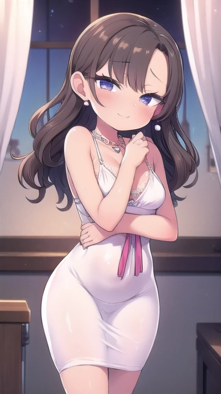 Black Hair, quite long hair, Colored hints, Huge ahoge, Light brown eyes, Medium chest, From behind, Heart Cutout, Ass cutout, See-through panties, camisole, Mature Woman, Ass Focus Best Quality　Big Ass