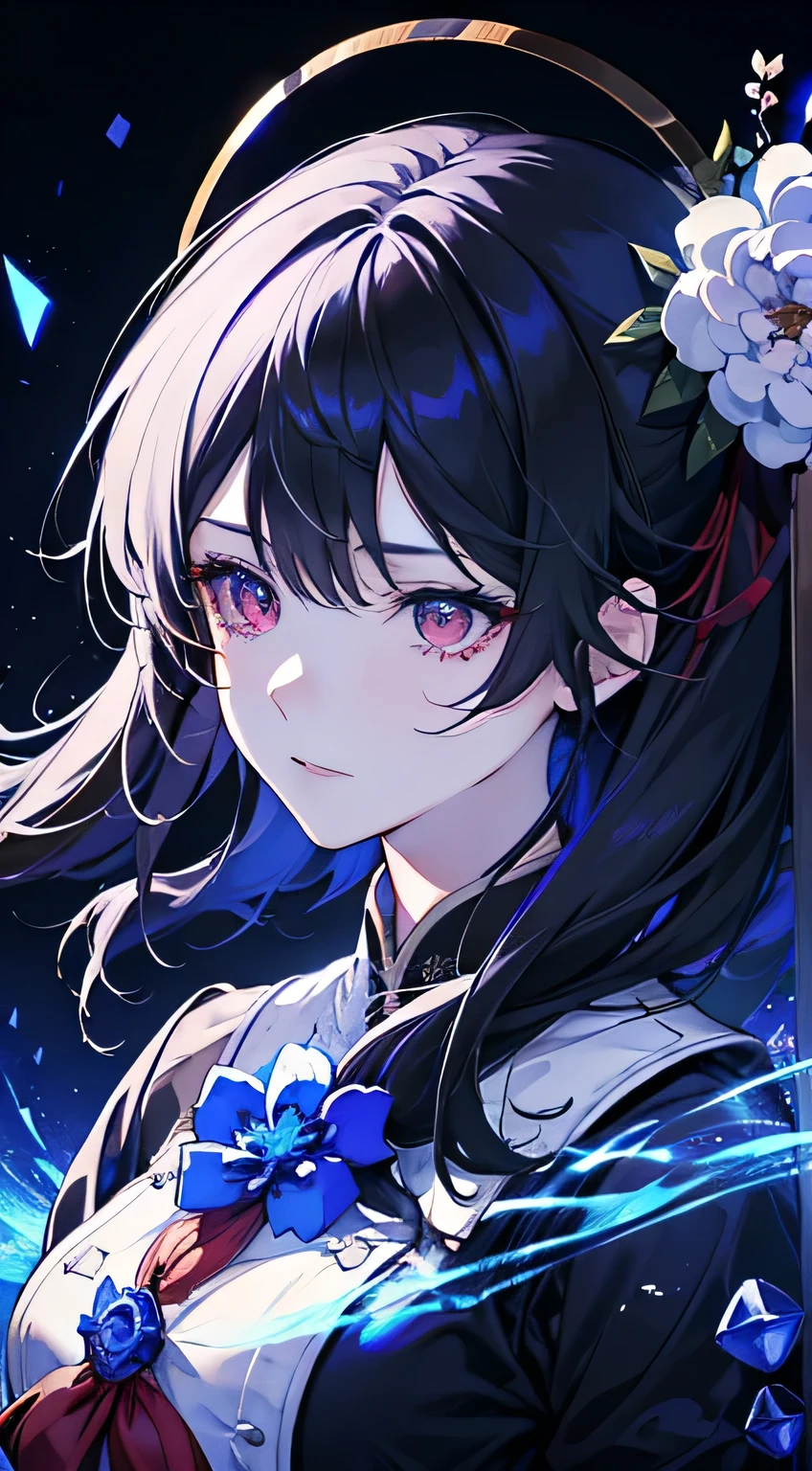 (UHD, best quality, masterpiece: 1.2), ((large breasts)), anime girl with a mask and a rose in hand, anime goddess, marin kitagawa fanart, moe artstyle anime, rin, ayaka genshin impact, waifu anime, extremely detailed artgerm, kda, fantastic background, red butterflies, waifu, by Kamagurka, digital art in pixiv, ((high resolution)),