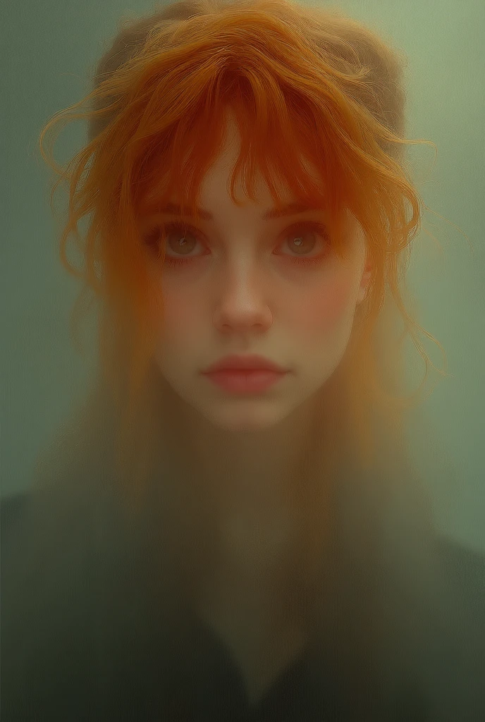redhead girl,, complex background, stuff in the background, highly detailed, (((gloomy))), dark, dimmed, hdr, vignette, grimy, [[slate atmosphere]]