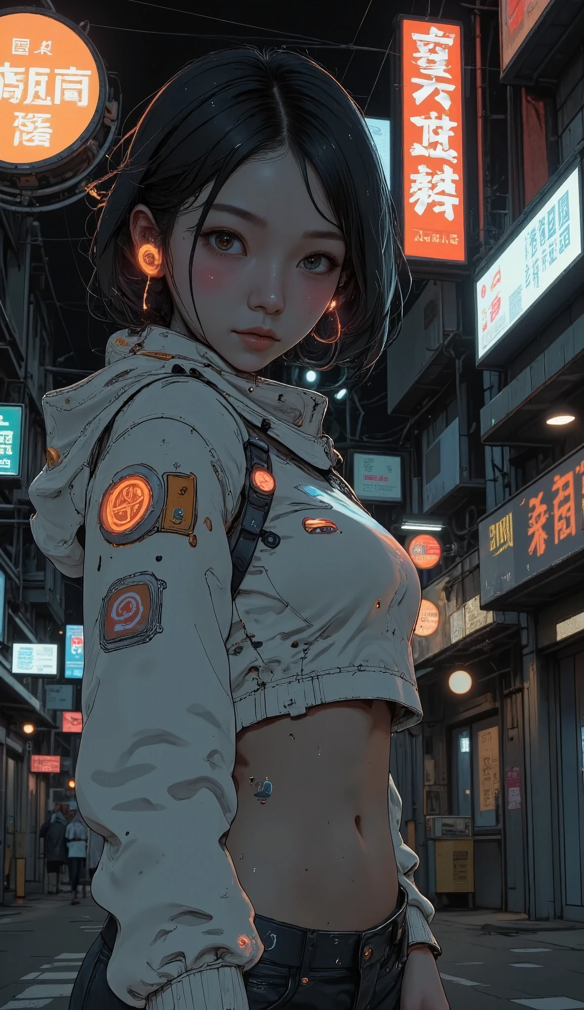 (( best quality)), (( masterpiece )), ( details ), cyberpunk, vapor punk, European woman with a viewing angle of, science fiction, graphic novel, retrofuturism, Sf, super sexy, psychedelic, Vanguard , chiaroscuro, cinematic lighting, chiaroscuro, cinematic lighting, UHD, Retina, masterpiece, Accurate, anatomically correct , textured skin, Super detail, high details, high quality, award winning , best quality, highres, 1080P, HD, 16K