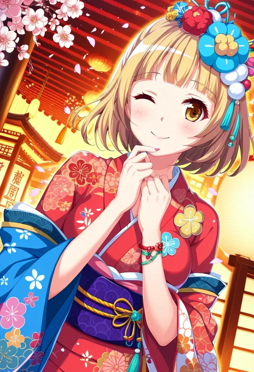 1Girl, yuki mio, smile, kimono, one eye close, A luxurious kimono with intricate gold and silver embroidery, vibrant colors, and traditional patterns, perfect for New Year’s celebration.
A splendid kimono adorned with floral motifs, rich textures, and elegant designs, ideal for a festive New Year’s occasion.
A magnificent kimono featuring bold colors, detailed embroidery, and auspicious symbols, designed for a grand New Year’s celebration., portrait