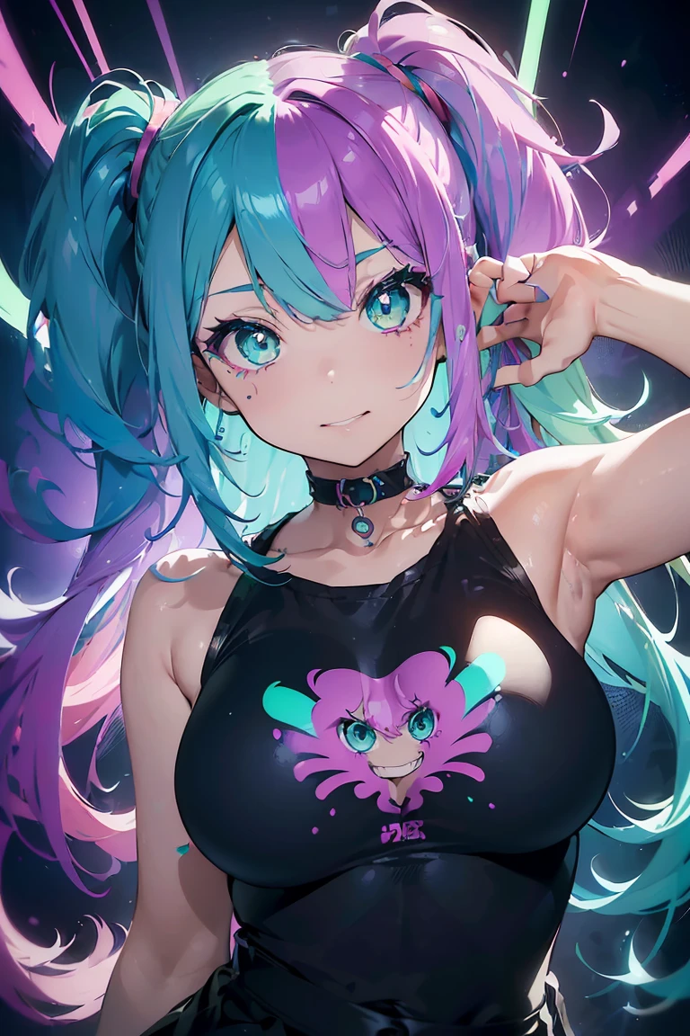 bright colorsのアニメの女の子の猫耳ヘッドフォンと (big breasts:1.3), ((eyes looked up:1.3, perfect eyes ,beautiful and detailed eyes, 非常にbe familiar withな深紫色のアクアアイで虹が輝きます:1.1, gradient eyes:1, detailed beautiful eyes:1, symmetrical eyes:1, Great highlights above the eyes:1.2)), very shy, ruboroso, (open your mouth), Concerned, in a psychedelic room, ((((shiny skin: 1.5, tanned skin, shiny skin, very shiny skin, shiny body)))), visual tranceのイラスト, visual trance, psychedelic art style, neon color theme, (((masterpiece))), (Complex), 8k, highest quality, (visual strength: 1.5),
(((liquid hair paint:1.1))) ,(((Neon purple hair | neon pink hair | neon blue hair | Aqua neon hair | purple hair | fuchsia hair | fluorescent blue hair | amethyst hair | neon hair | bright pink hair :1.5))), ((made with paint、defy gravity,thick stream),(paint splash:1.3), (shiny hair: 1.3), (bright colors), dynamic pose, embarrassing,in the center,Scale to fit,Rule of thirds, ((liquid paint one piece swimsuit)),
colorful background, colorful theme, play with splash paint, beautiful light, colored light particles,high contrast clothing, Touch of color, colorful wall paint, be familiar with Complexs, Exposure Blending, HDR, (graffiti art),plus_be familiar with:0.5,
