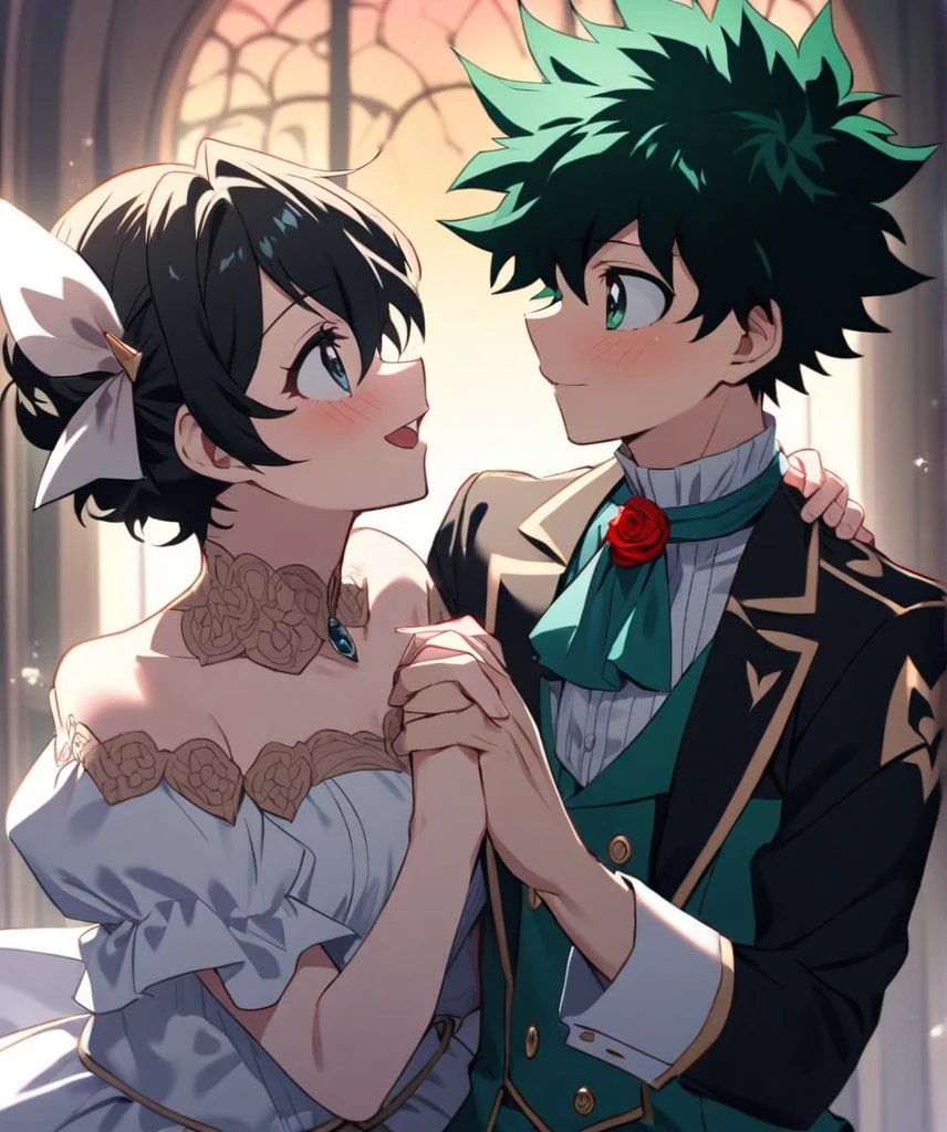 Izuku midoriya from boku no hero academia with wedding dress green hair green eyes short hair man