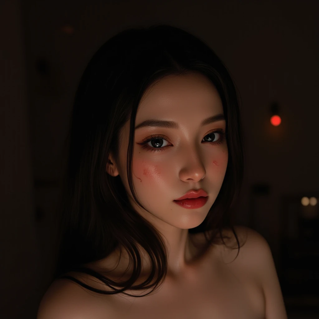 Highest quality, masterpiece, Ultra-high resolution, (Realistic:1.4), RAW Photos, Professional Lighting, Photon Mapping, Radio City,One girl, One boy, Grab from behind, Grab your chest, In the Dark, Deep Shadow, Modest, Cold Light,