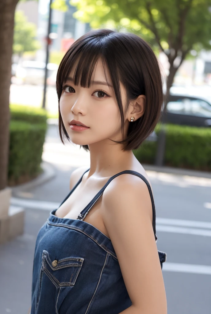  Highest quality, shape, Very detailed, finely, High resolution, 8k wallpaper, 完璧なダイナミックな構shape, Beautiful and exquisite,  Natural Lip, whole body, front,Shyness、Embarrassed expression、Large Breasts、Slightly sagging breasts、Bob Cut Hair、University classroom、Pleated skirt、(((Looking into the camera)))、Brown Hair、Tank top、Shoulder bag