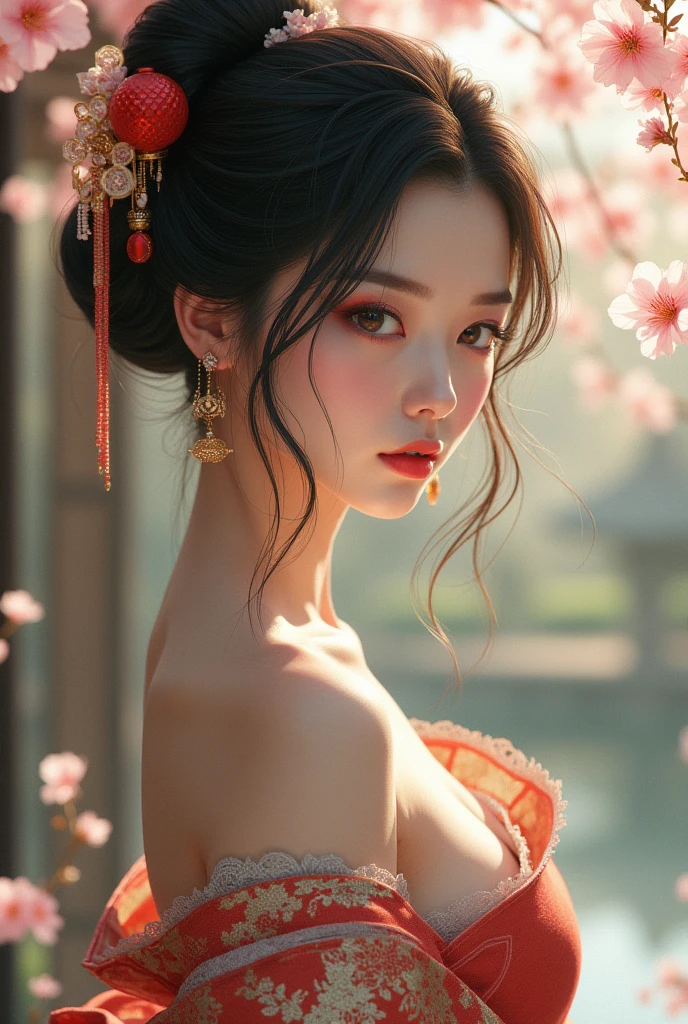 ((Highest quality)), ((masterpiece)), (detailed),Realistic、 One girl, sexy、A woman in a kimono、Painful face、Being restrained