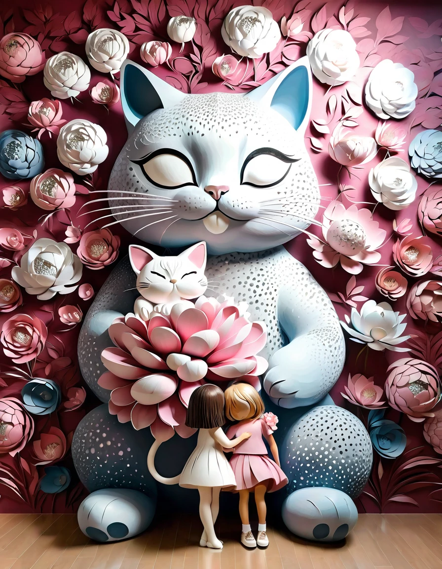 ✨✨✨




 huge fat cat cuddles a micro girl . white,  dusty grey ,  dusty blue , dusty pink , bordeaux .
 3d peonies , dynamics,  pointillism on the wall
monokubo + MS art