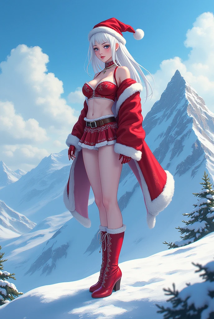 (photorealistic:1.5, highest quality,masterpiece,High resolution,muste piece),(sony a7, 35mm lens, f1.8, film gain),snow mountainに立つ1人の23歳の女性,cyber punk,(Red string bikini swimsuit:1.5,Down jacket:1.3,choker), beautiful skin, (looking at the camera:1.2),(Photo seen from the front bottom:1.3),(Medium Hair:1.2,bright platinum hair:1.5), expression( Impish Smile:1.3,blushing:1.3),Pause( Seductive pose:1.5),background(snow mountain:1.5,ruins,apocalyptic world),(Medium chest,slender, abs:1.2), (Underwear visible through clothing),(Butt visible through clothes),(detailed perfect face),normal hands:1.5,normal finger:1:5,normal feet:1.5,(cameltoe)