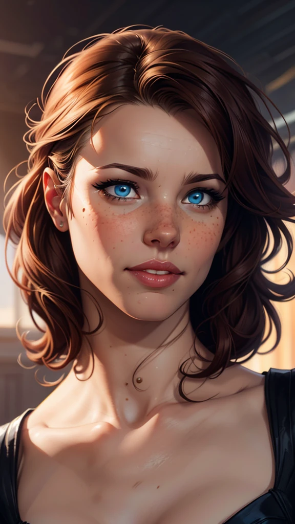 comic a beautiful woman 21yo, (freckles on her face and shoulder:0.9), (straight:1.25) voluminous hair, emotion of astonishment, raised eyebrow, cheek mole, (extra detailed eyes:1.1), remarkable detailed blue pupils, hazy, (realistic dull skin noise:0.8), (visible skin detail:0.8), skin fuzz, (dry skin:1.2), room background, imperfections, photorealistic, warm colour gamut, specular reflections, 8k, slightly dusty atmosphere, shot with cinematic camera, high quality photography, 3 point lighting, flash with softbox, 4k, Canon EOS R3, hdr, smooth, sharp focus, high resolution, award winning photo, masterpiece
<lora:more_details:0.9> . graphic illustration, comic art, graphic novel art, vibrant, highly detailed
