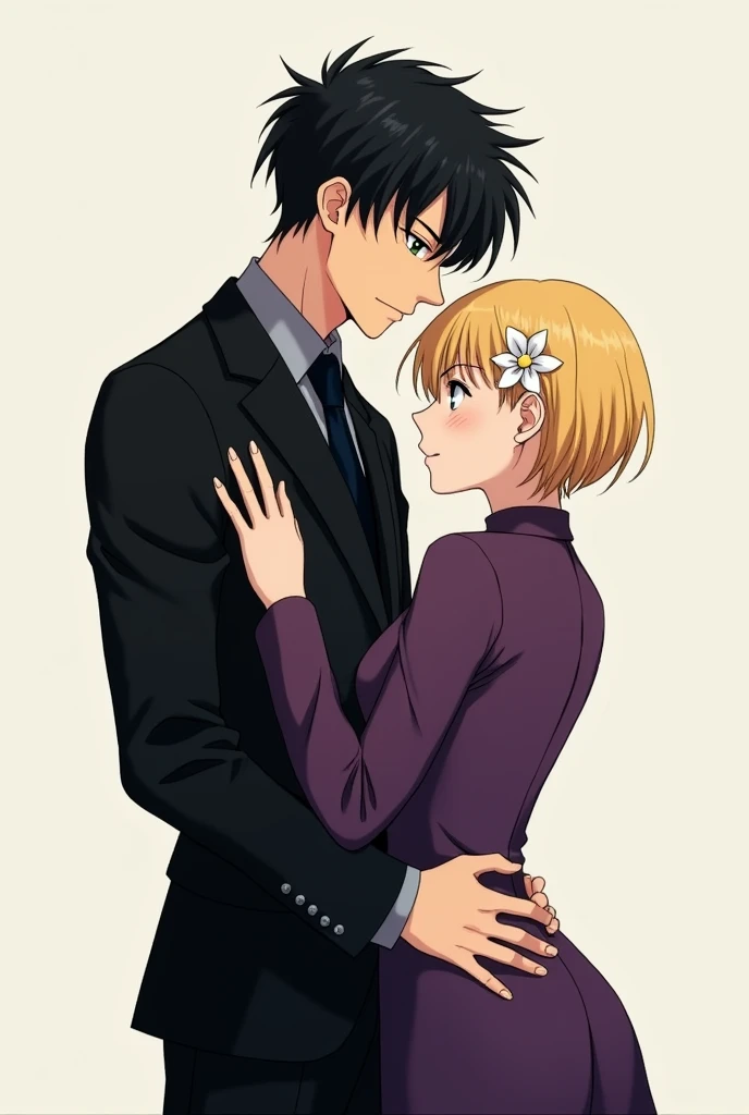 masterpiece, highres, 1boy, 1girl, kamoshida_anne, hetero, yellow tank top, plain white t-shirt, imminent kiss, upper body <lora:kamoshida_anne_v1:0.7>